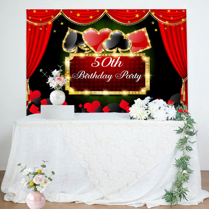 Aperturee - Poker Game Red Curtain 50th Birthday Party Backdrop