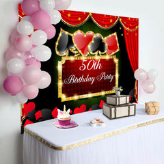 Aperturee - Poker Game Red Curtain 50th Birthday Party Backdrop