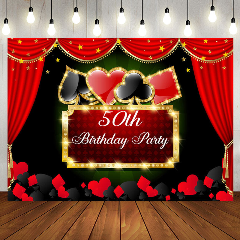 Aperturee - Poker Game Red Curtain 50th Birthday Party Backdrop