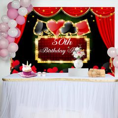 Aperturee - Poker Game Red Curtain 50th Birthday Party Backdrop