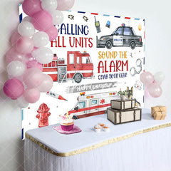 Aperturee - Police Fire Truck Ambulance Happy Birthday Backdrop