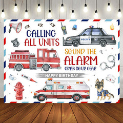 Aperturee - Police Fire Truck Ambulance Happy Birthday Backdrop