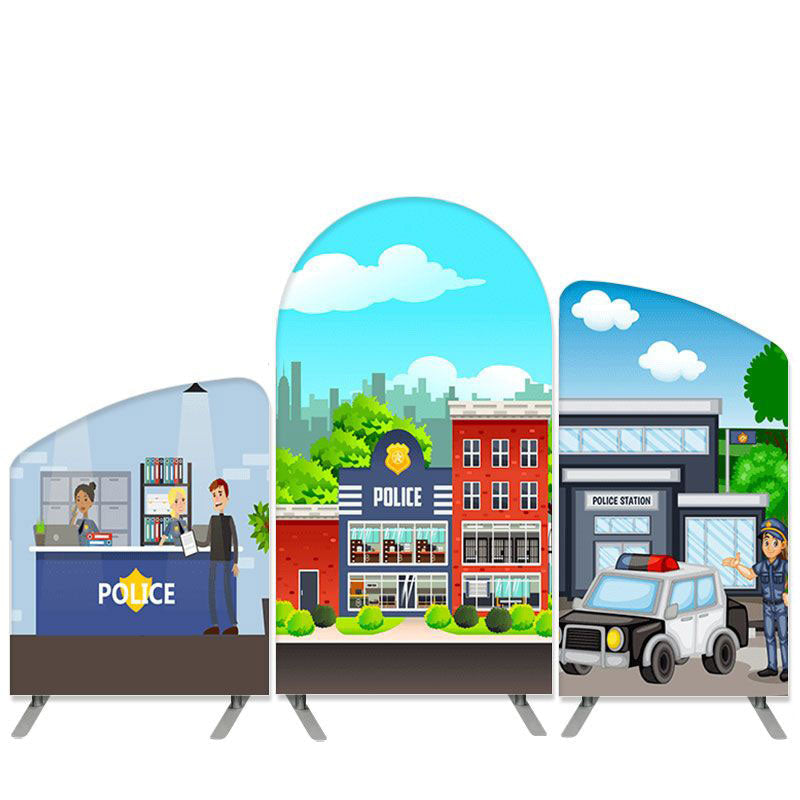 Aperturee Police Station Theme Cartoon Arch Backdrop Kit Banner