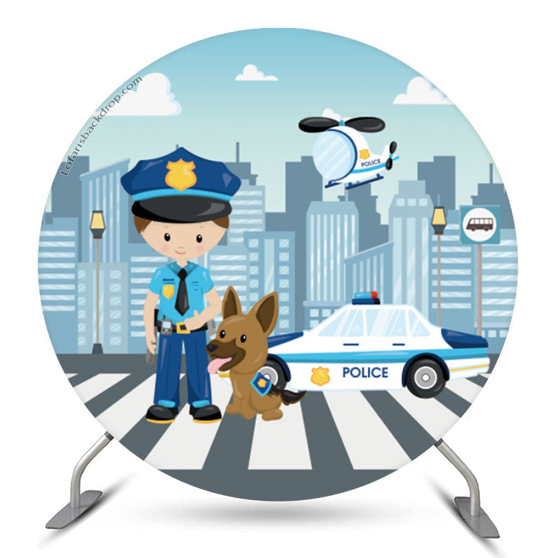 Aperturee - Policeman Helicopter City Round Birthday Backdrop Kit