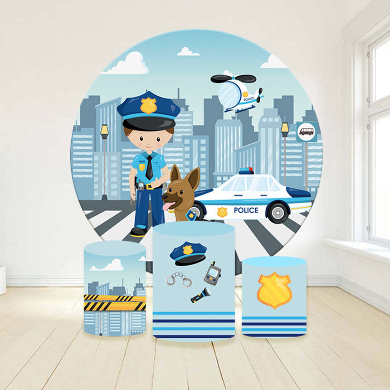 Aperturee Policeman Helicopter City Round Birthday Backdrop Kit