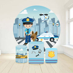 Aperturee Policeman Helicopter City Round Birthday Backdrop Kit