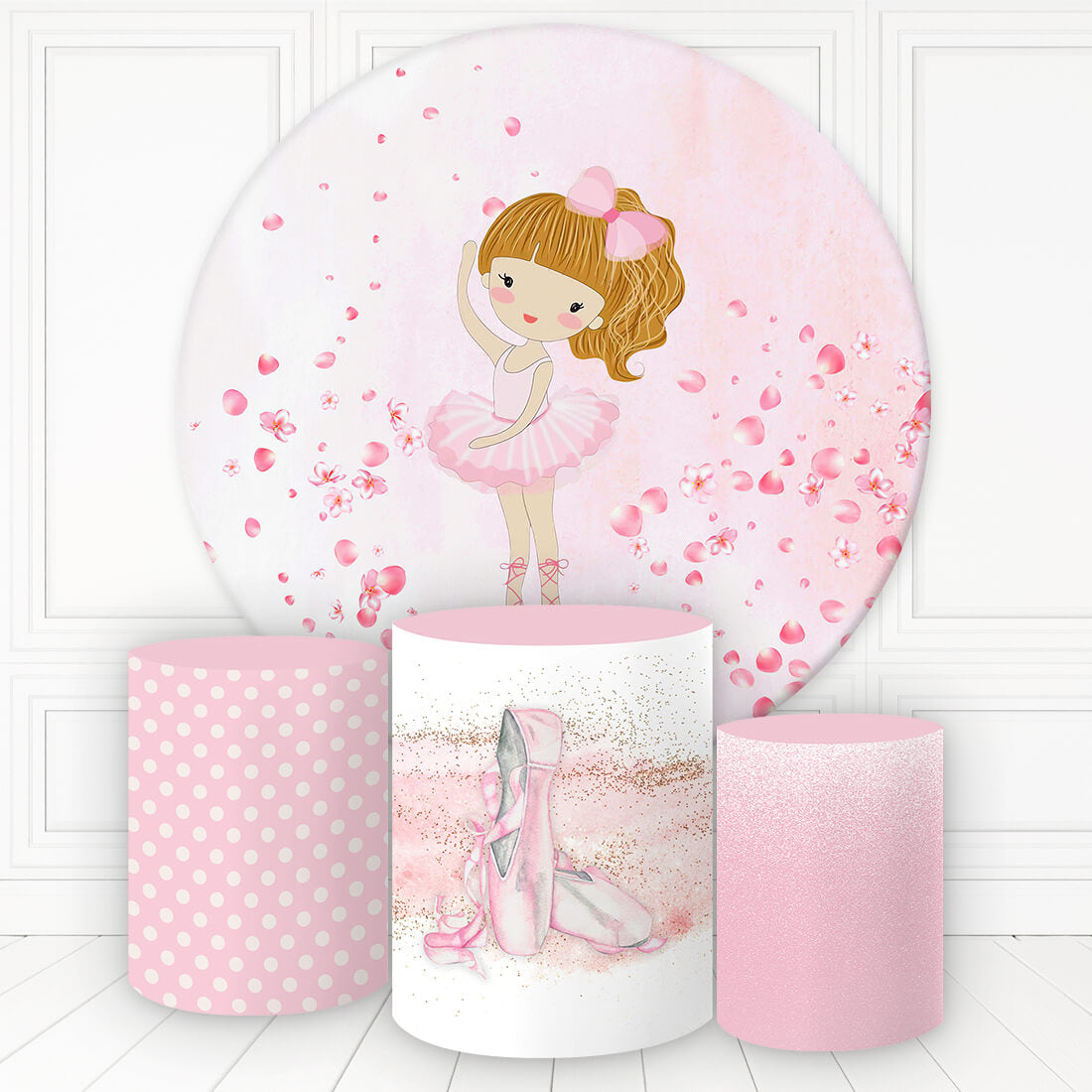 Aperturee Ponytail Girl Dance In Pink Petals Round Birthday Backdrop Kit