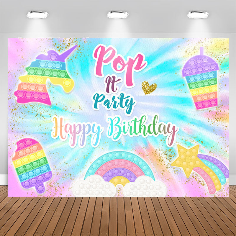 Aperturee - POP It Glitter And Colorful Rainbow Birthday Backdrop