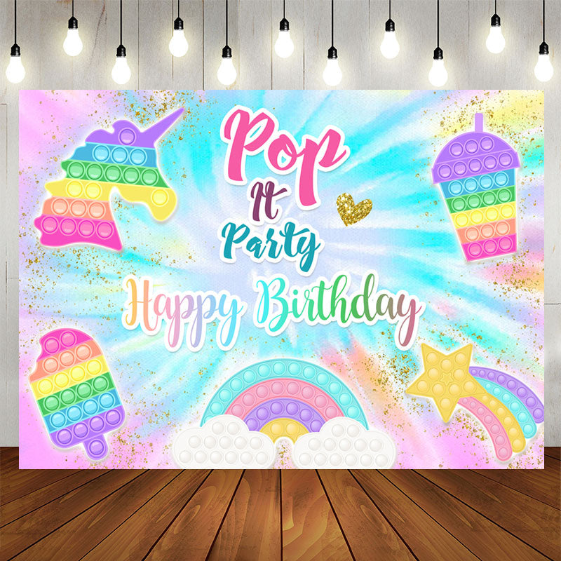 Aperturee - POP It Glitter And Colorful Rainbow Birthday Backdrop