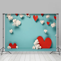 Aperturee - Posh Red Heart Cloud Cyan Valentines Day Backdrop