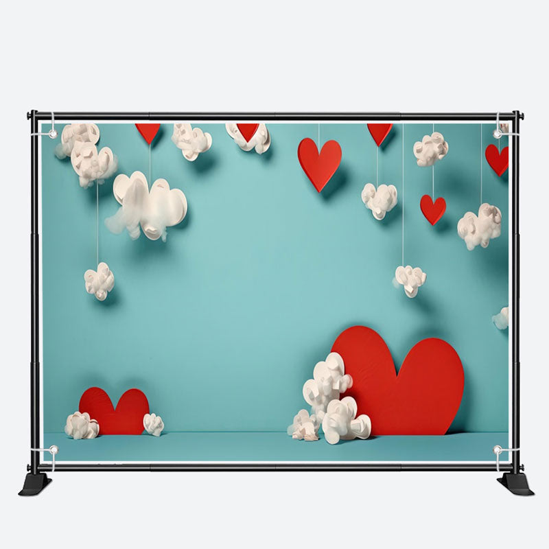 Aperturee - Posh Red Heart Cloud Cyan Valentines Day Backdrop