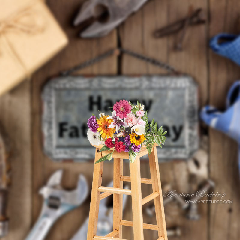 Aperturee - Present Tie Tools Wooden Happy Fathers Day Backdrop