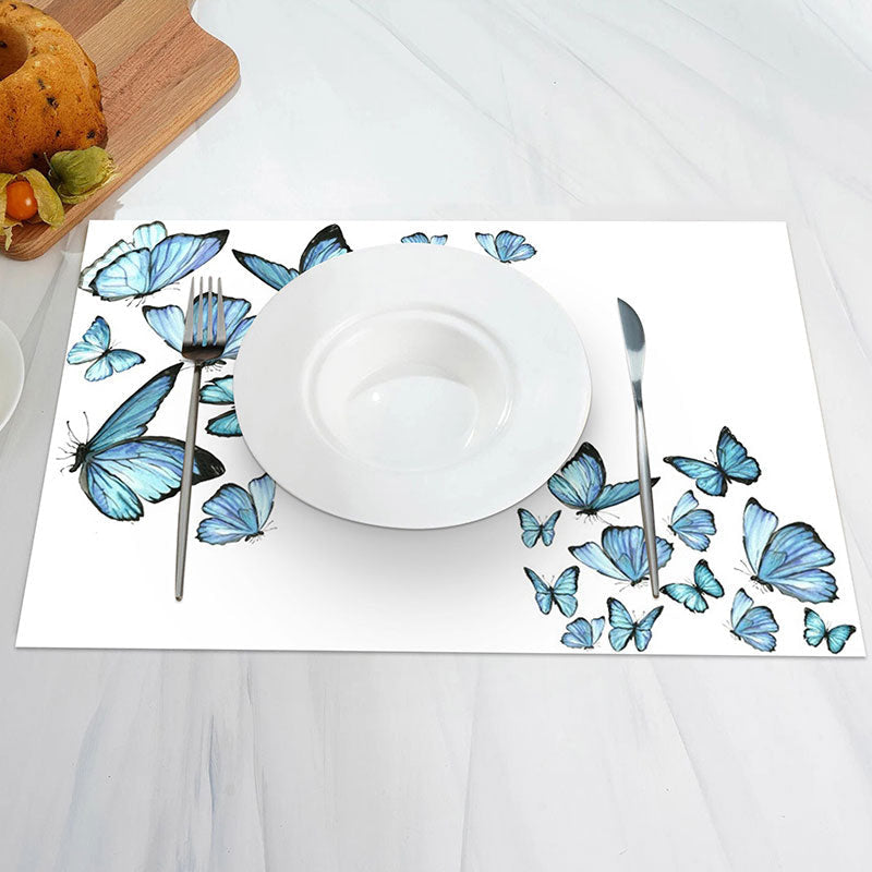 Aperturee - Pretty Blue Butterflies Dining Set Of 4 Placemats