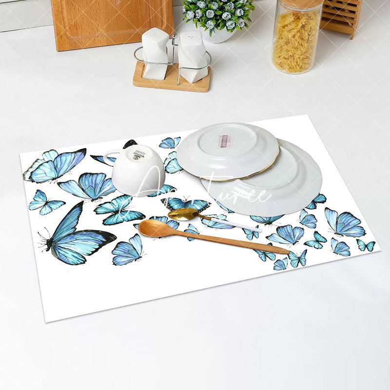 Aperturee - Pretty Blue Butterflies Dining Set Of 4 Placemats