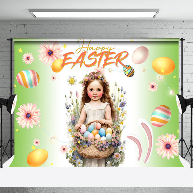 Aperturee - Pretty Girl Floral Eggs Photography Easter Backdrop