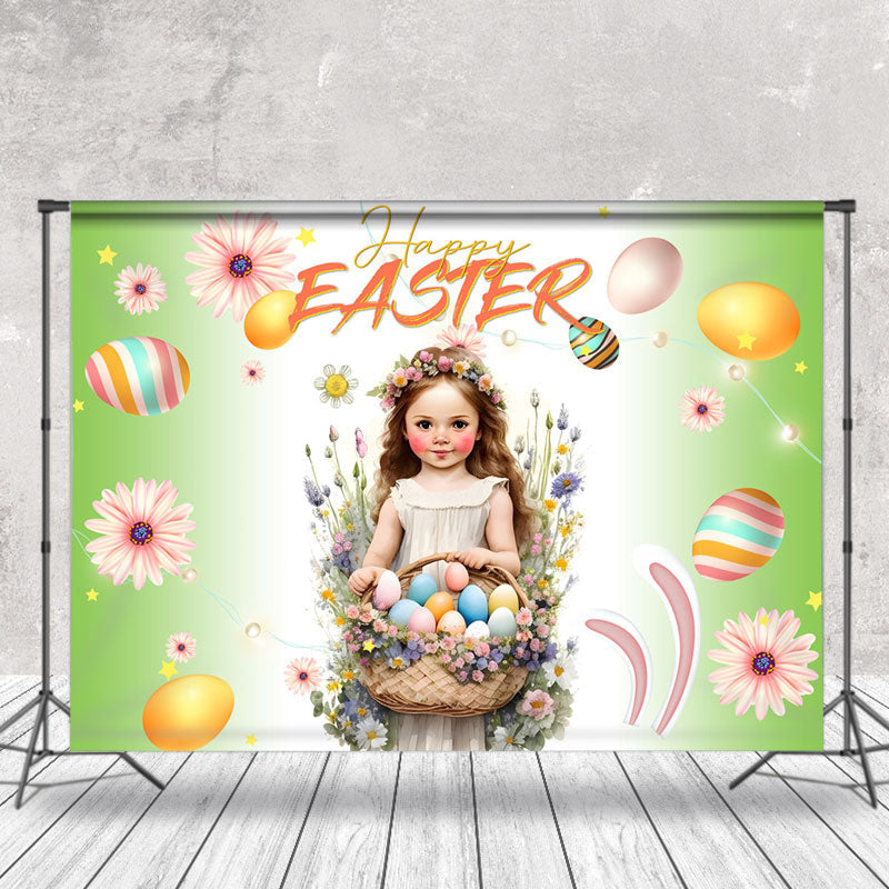 Aperturee - Pretty Girl Floral Eggs Photography Easter Backdrop