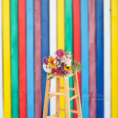 Aperturee - Pretty Rainbow Stripe Plank Backdrop For Photo Booth