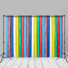 Aperturee - Pretty Rainbow Stripe Plank Backdrop For Photo Booth