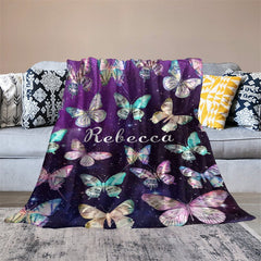 Lofaris Pretty Variant Butterflies Stars Purple Custom Blanket