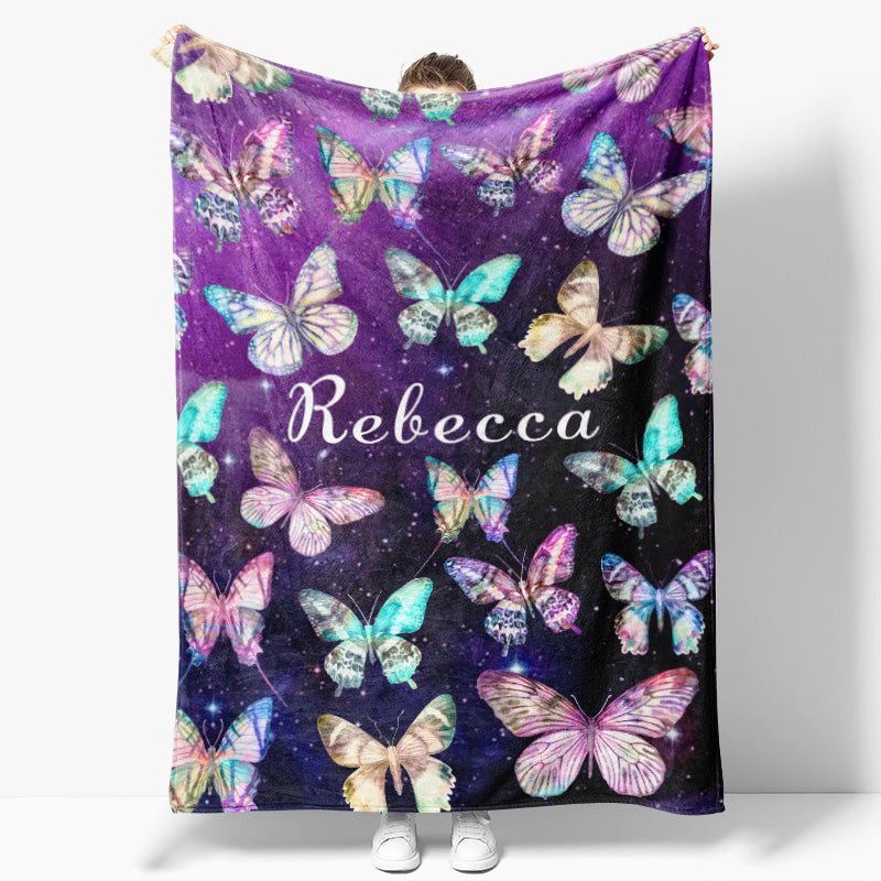 Lofaris Pretty Variant Butterflies Stars Purple Custom Blanket