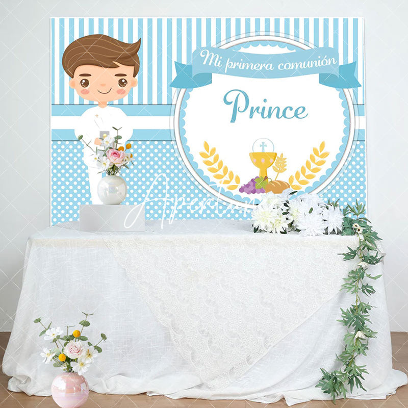 Aperturee - Prince Blue Stripe And Dots Boys Baptism Backdrop