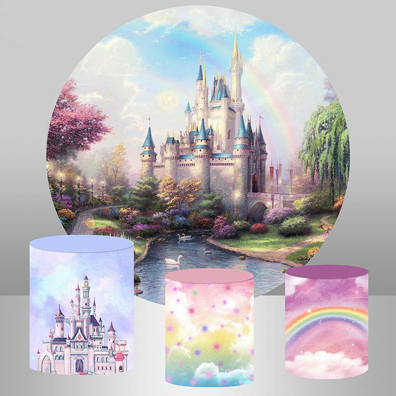 Aperturee Princess Castle Round Birthday Party Backdrop For Girl