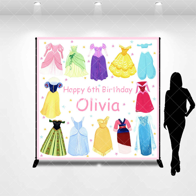 Aperturee - Princess Dress Custom Name 6th Birthday Backdrop