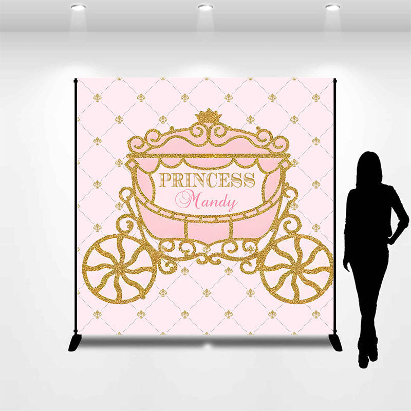 Aperturee - Princess Pink Gold Carriage Custom Birthday Backdrop