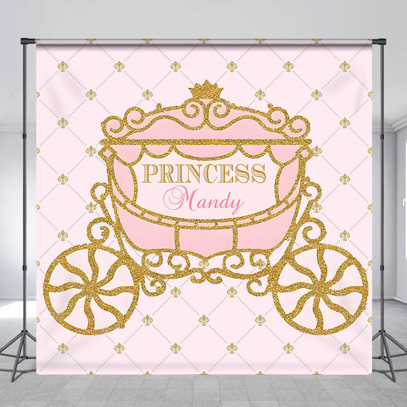 Aperturee - Princess Pink Gold Carriage Custom Birthday Backdrop