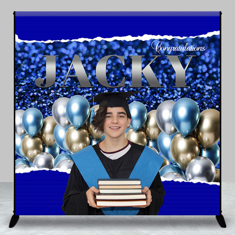 Aperturee - Prom Blue Balloons Personalized Graduation Backdrop