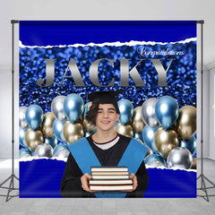 Aperturee - Prom Blue Balloons Personalized Graduation Backdrop