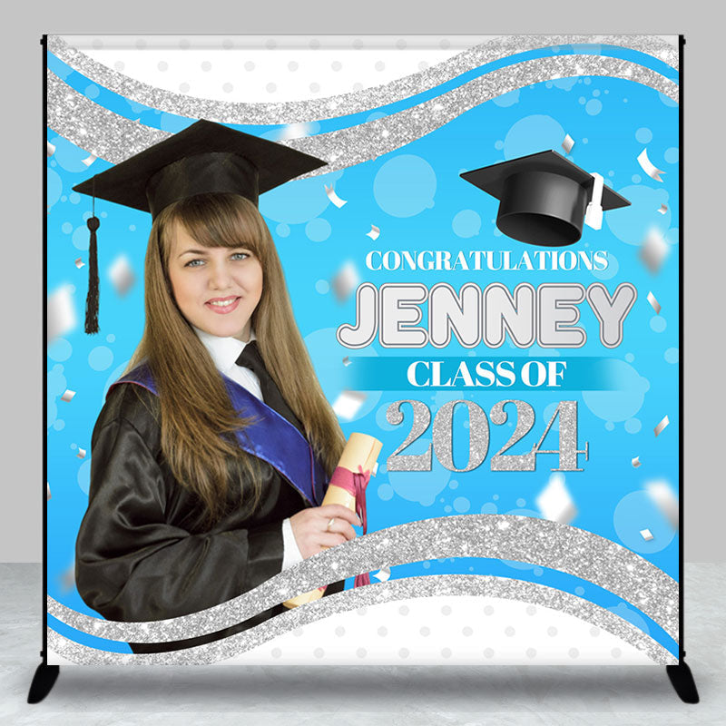 Aperturee - Prom Blue Silver Custom Photo Graduation Backdrop