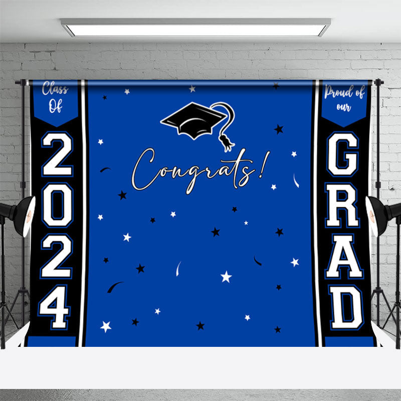 Aperturee - Proud Of Our Grad Blue Black Graduation Backdrop