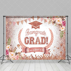 Aperturee - Proud of You Rose Gold Glitter Floral Grad Backdrop