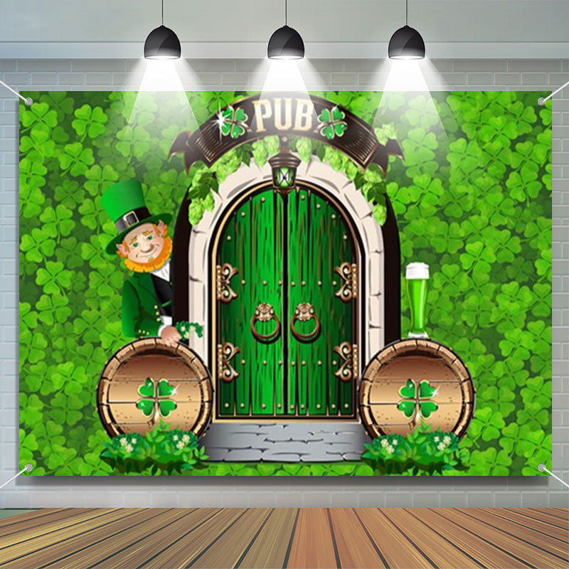 Aperturee - Pub Door Dense Green Clover St Patricks Day Backdrop