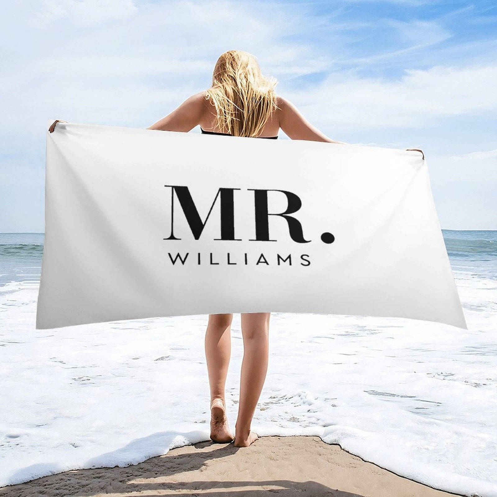 Aperturee - Pule White Custom Name Mr Beach Towel for Couple