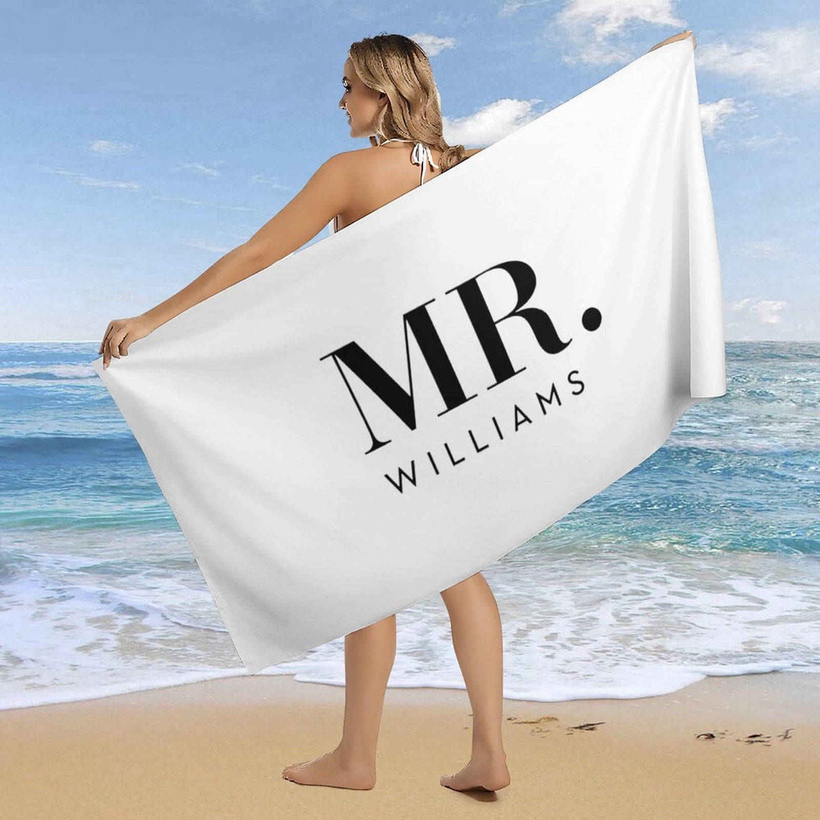 Aperturee - Pule White Custom Name Mr Beach Towel for Couple