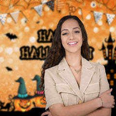 Aperturee - Pumpkin and Castle Happy Halloween Backdrop for Kids