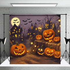 Aperturee - Pumpkin Bat Moon Village Happy Halloween Night Backdrop