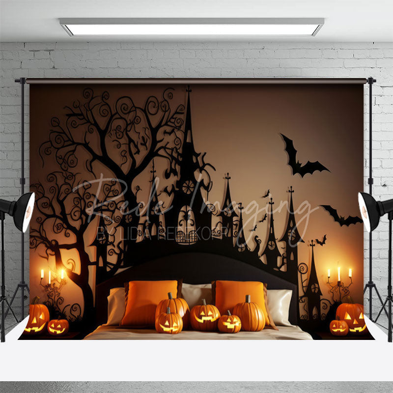 Aperturee - Pumpkin Black Tree Halloween Headboard Backdrop