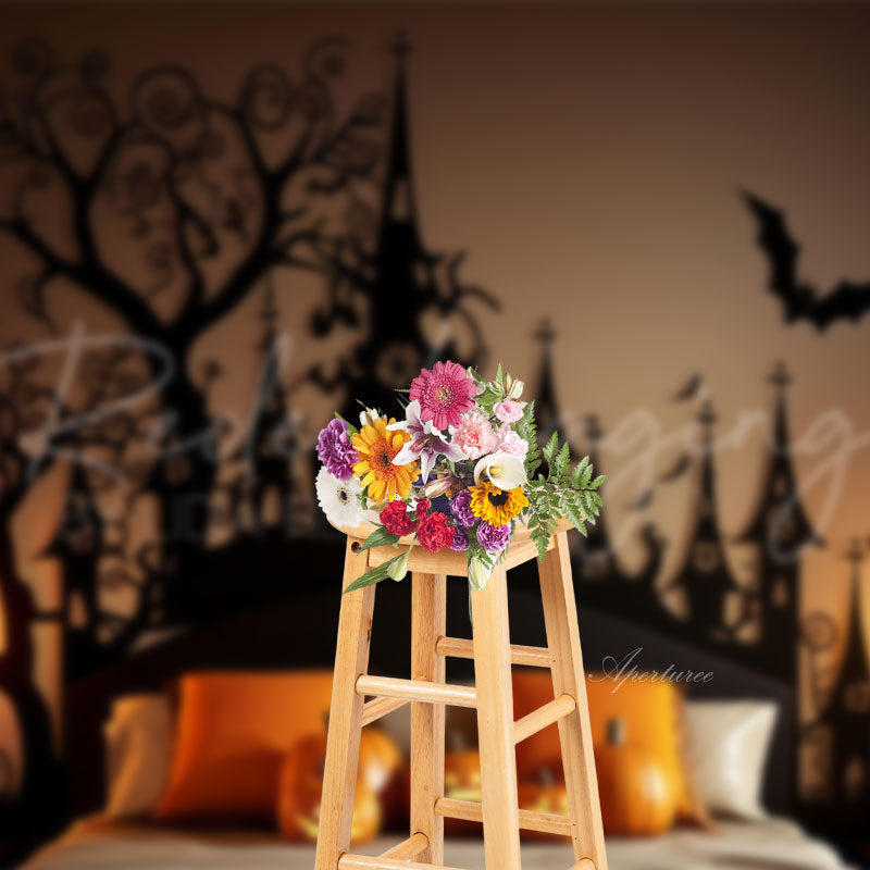 Aperturee - Pumpkin Black Tree Halloween Headboard Backdrop