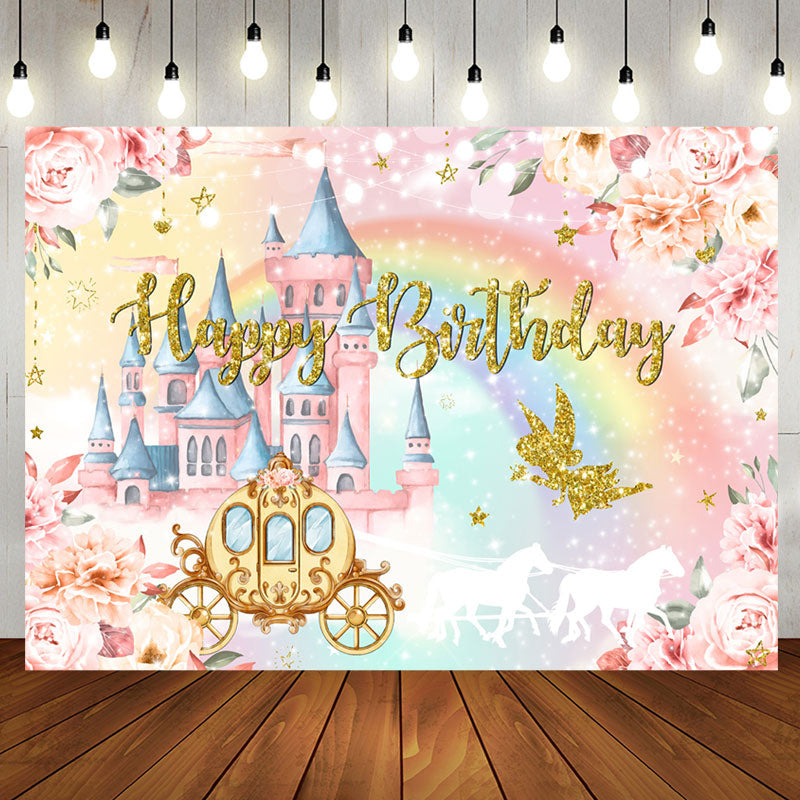 Aperturee - Pumpkin Carriage Fairy Floral Birthday Backdrop