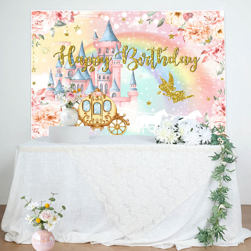 Aperturee - Pumpkin Carriage Fairy Floral Birthday Backdrop