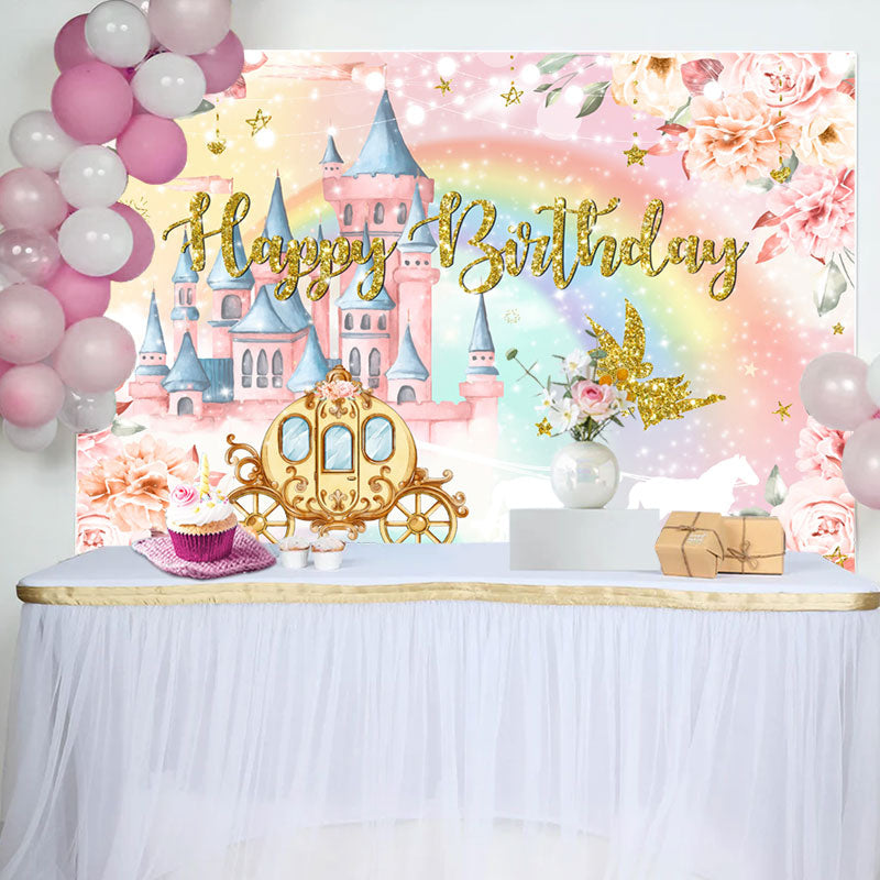 Aperturee - Pumpkin Carriage Fairy Floral Birthday Backdrop