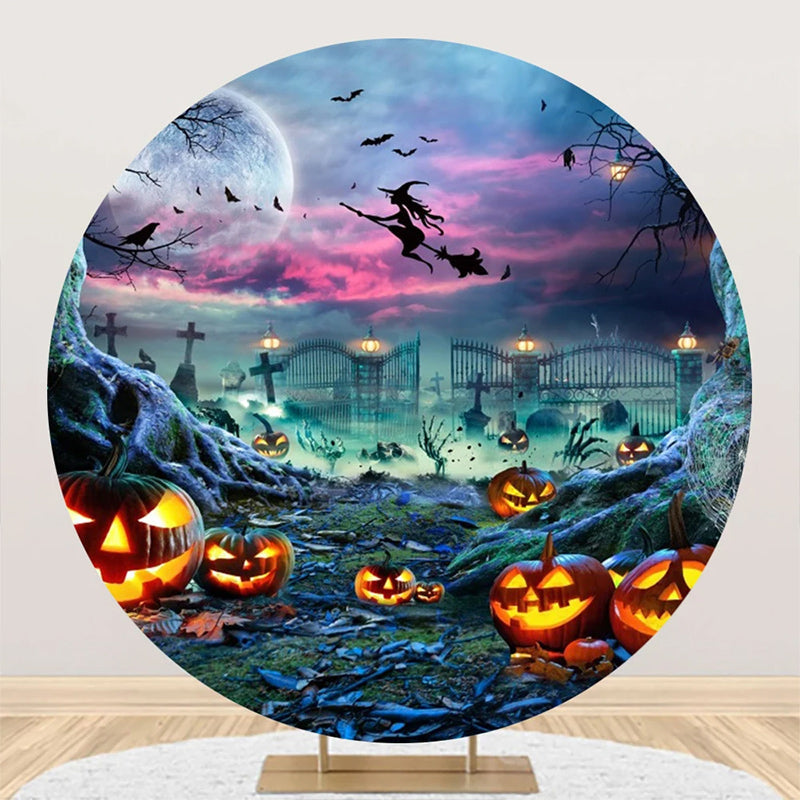 Aperturee - Pumpkin Cemetery Witch Moon Night Halloween Backdrop