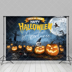 Aperturee - Pumpkin Farm Witch Moon Night Happy Halloween Backdrop