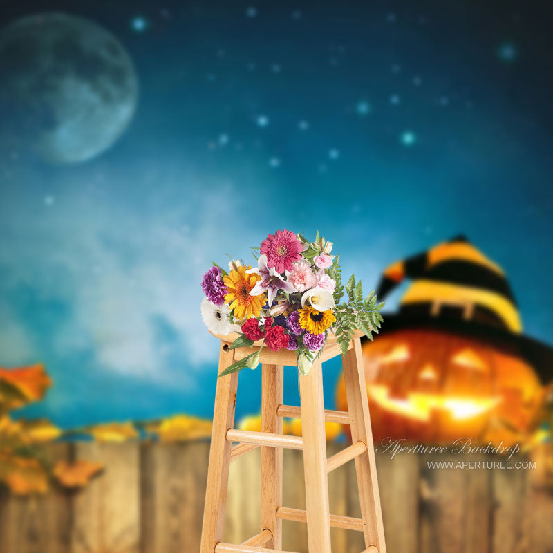 Aperturee - Pumpkin Lantern Wood Board Light Halloween Backdrop