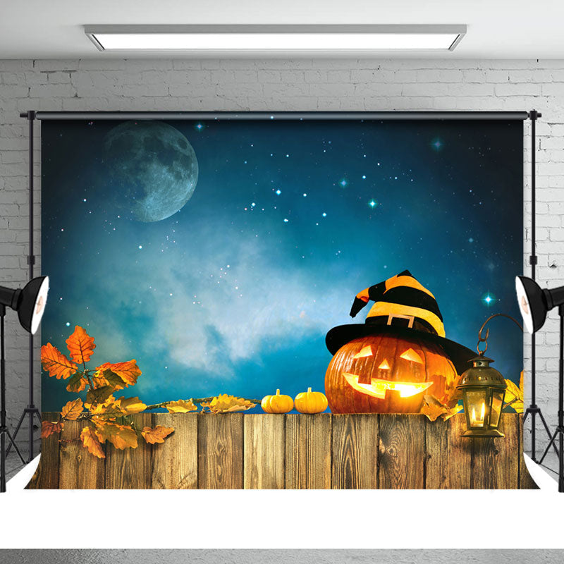 Aperturee - Pumpkin Lantern Wood Board Light Halloween Backdrop