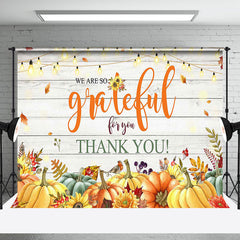 Aperturee - Pumpkin Light Floral Maple Wooden Thank You Backdrop