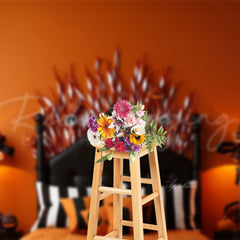 Aperturee - Pumpkin Light Halloween Headboard Photo Backdrop